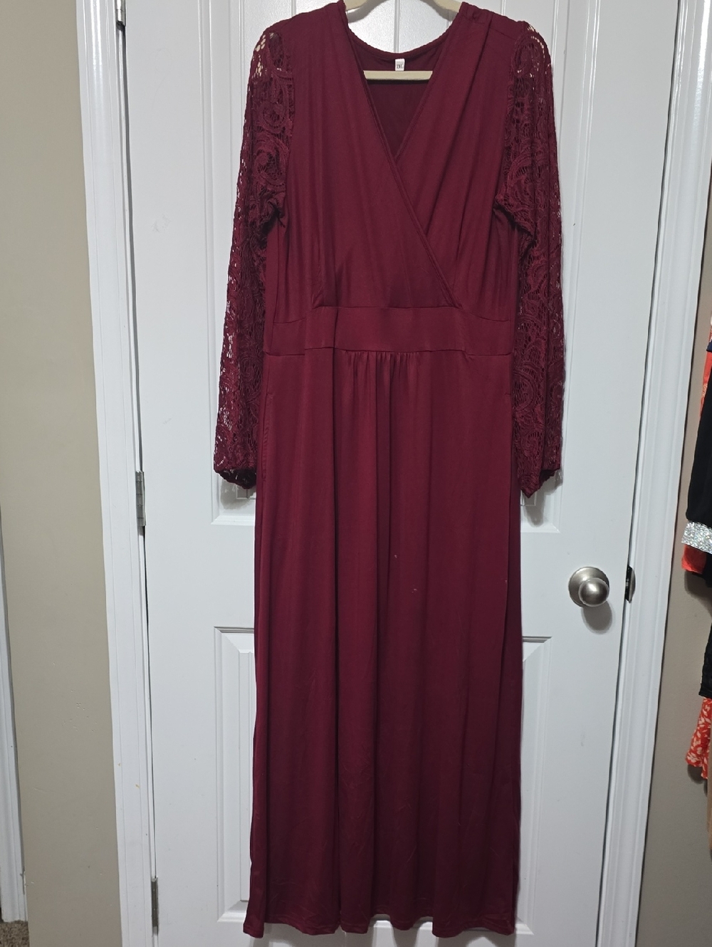 Amazon Women's Long Sleeve Lace Sleeve Maxi Dress in Wine
